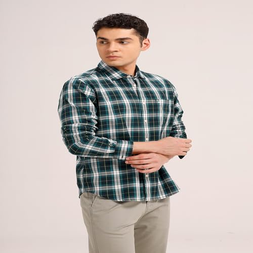Image of BASICS 100% Cotton Checked Shirt for Men | Slim Fit | Everyday Smart Casual Wear | Full Sleeve