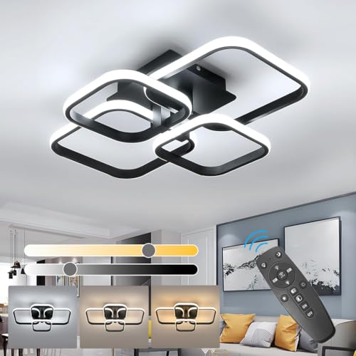 Image of ELEPHANTBOAT Chandelier Lights for Ceiling, LED Ceiling Light with Remote Control, White Acrylic Modern 3-Color Fancy Ceiling Light Flush Mount for Living Room, Bedroom, 58x45x12cm (Black)
