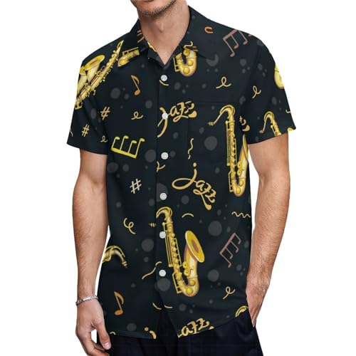 T-shirt homme manches courtes coton été imprimé saxophone décontracté