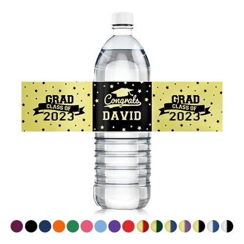 BYFDIY Personalized Graduation Water Bottle Label Custom Name and Graduation Year Water Bottle Labels Decorations Stickers for Girls Boys Women Men Party Supplies Size 8