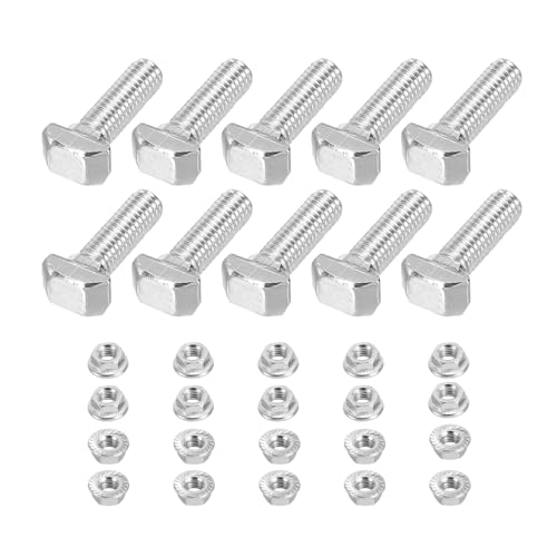 PATIKIL Vis À Tête De Marteau M5x20, 10 Pièces Vis À Tête De Marteau Pour Fente En T Avec 10 Pièces Écrous À Collerette Hexagonale Pour Profilés Aluminium Série 2020 Standard Européen