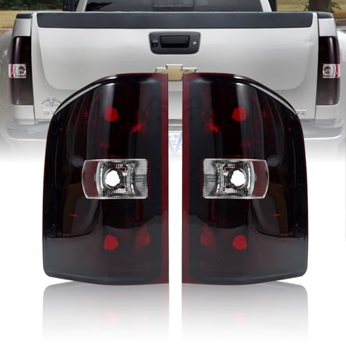 PAANLOK Dark Red Tail Lights for 2007-2013 Chevy Silverado 1500/2007-2014 Silverado 2500HD 3500HD / 2007-2013 GMC Sierra 3500HD Housing Only Excludes Classic & 2014 New Body