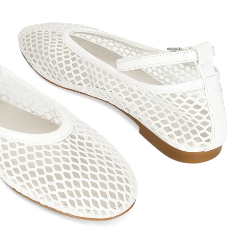 Image of Wnshonzy Mesh Ballet Flats for Women Round Toe Buckle Strap Fishnet Mary Jane Flats Comfy Casual Office Womens Summer Flats Shoes