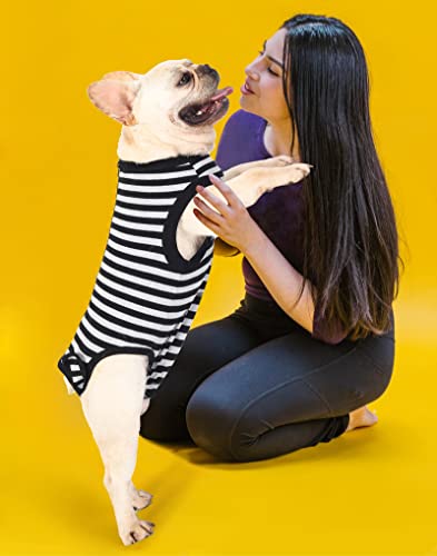 Image of Dog Recovery Suit,Surgery Female Male Dog Shirt,Spay,Neuter Recovery Clothes,Zipper Closure Cotton Striped Wounds Protect Suit,Black Striped XS
