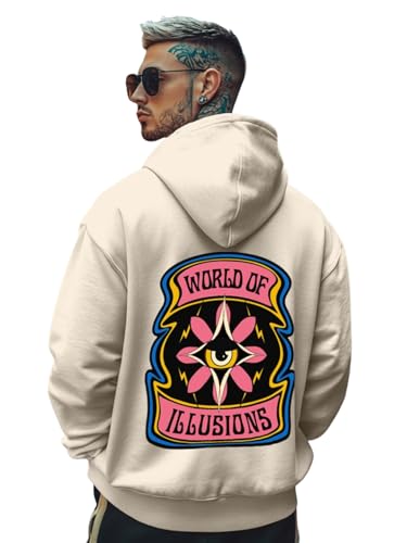 Image of Veirdo Cotton Fleece Regular Fit Full Sleeve Hooded Sweatshirt Front and Back Graphic Printed Jumper Hoodie for Men