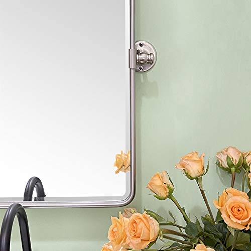 Image of TEHOME 20 x 24 inch Farmhouse Nickel Metal Framed Pivot Rectangle Bathroom Mirror Rounded Rectangluar Tilting Beveled Vanity Mirrors for Wall