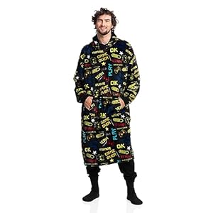 Mad Dog Sherpa Fleece Wearable Blanket Hoodie for Adult Men with Long Sleeves, Cozy Hooded Poncho Jacket