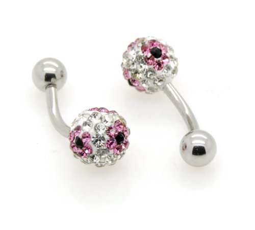Crystal"Pink" 16g belly button Piercing Ring Bar Tragus Curved Barbell 11mm 2pcs