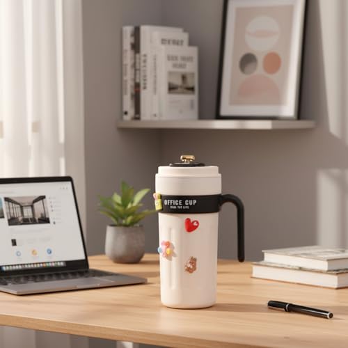 Image of NYRWANA Smart Coffee Travel Mug 650ml | 304 Stainless Steel Vacuum Insulated Cup | LED Touch Screen Temperature Display | Leak-Proof Flask for Hot & Cold Drinks, Office, Travel & Outdoor (Cream Black)