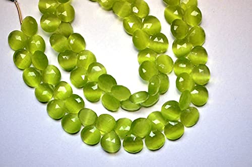 Opale cats eye lemon green perles cœur facettées premium