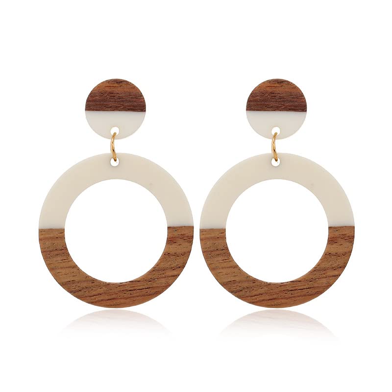 Retro Wooden Resin Geometric Bar Drop Dangle Earrings Layered Leo...
