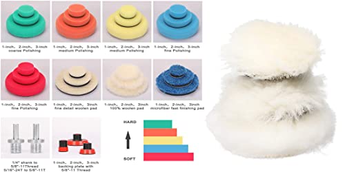 Image of DIY Crafts 5 Kit Of 29 Pcs = 145 Pcs, Multi Color, Buffing and Polishing Pad Kit with 1 inch, 2 inch, 3 inch Kit with 5 /8 inch-11 Thread Backing pad & Adapters for Car S(5 Kit Of 29 Pcs = 145 Pcs, Multi Color)
