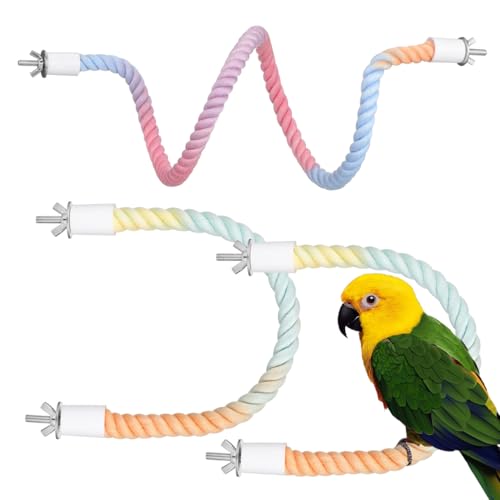 NOLITOY 3Pcs Bird Rope Perch Stand, Gradient Colorful Bendable Climbing Rope Swing Cage Accessory Toy for Parrots Cockatiel Budgie