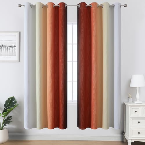 Image of Estelar Textiler Burnt Orange and Greyish White Ombre Blackout Curtains for Living Room,Energy Efficient Room Darkening Drapes, Grommet Thermal Insulated Window Treatments for Bedroom,52Wx72L,2 Panels