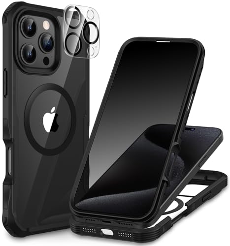 CENHUFO Magnetic Privacy for iPhone 16 Pro Case [Compatible with Magsafe] Full Body Phone Case Built-in 9H Tempered Glass Privacy Screen Protector and Camera Lens Cover Shockproof Bumper - Black
