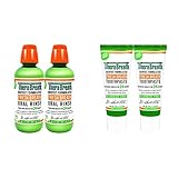TheraBreath Fresh Breath Oral Rinse, Mild Mint, 16 Ounce Bottle (Pack of 2) and Fresh Breath Toothpaste Fluoride Free Formula, Mild Mint, 4 Ounce Tube (Pack of 2
