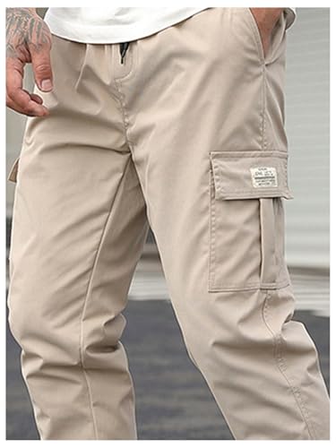 SOLY HUX Men's Cargo Pants Drawstring Waist Lightweight Outdoor Casual Joggers with Pockets4