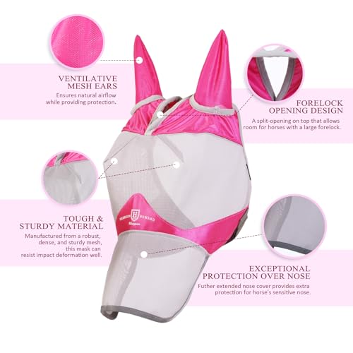 Harrison Howard Full Face Horse Fly Mask UV Protection and Breathable for Equine Use Comfortable Magenta XL by Harrison Howard - Image 4
