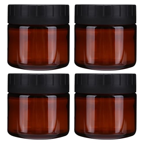 HAMPPLIES 4pcs 150ml Refillable Tea-colored Plastic Skincare Jars with Black