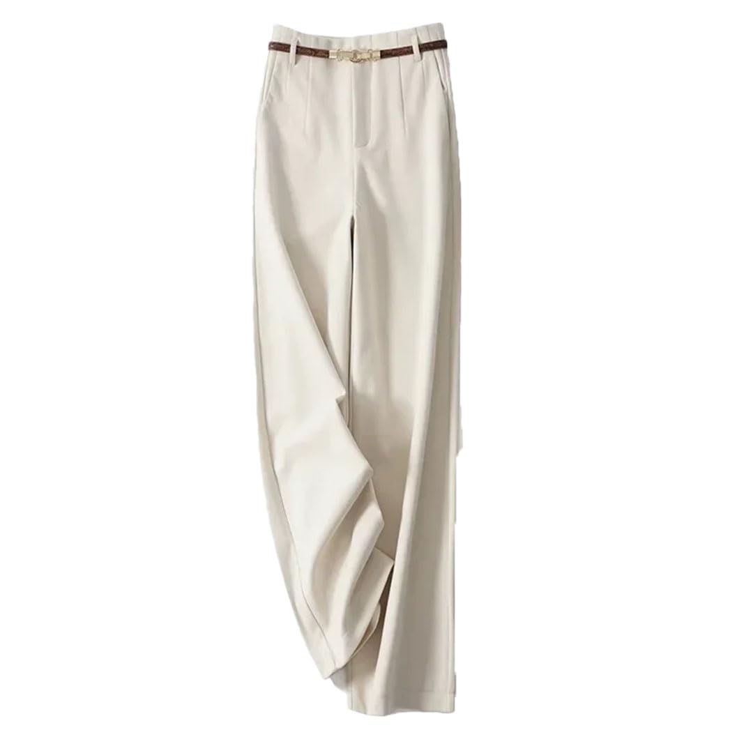 Women Wool Pants Office High Waist Wide Leg Pants Loose Solid Straight Full Length Pants
