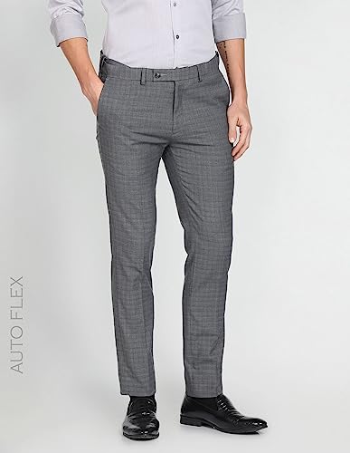 Image of Arrow Men's Mid Rise Slim Auto Flex Check Trousers