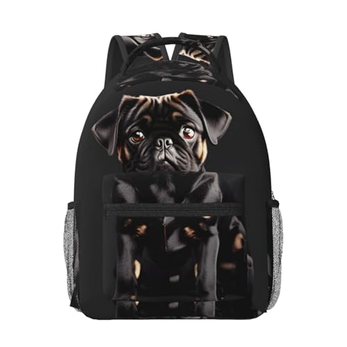 Sac de travail imprimé carlin noir mignon pour homme et femme idéal comme bagage à main en avion