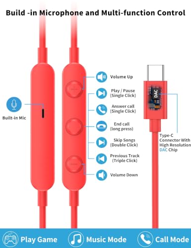 Image of USB C Headphone for Samsung S26 S25 FE S24 A16 A17 Z Wired Earbuds Magnetic