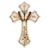 Top Brass Butterfly and Flowers Wall Cross – 12” Resin Christian Wall Décor with Floral Garden Accents, Inspirational Religious Jesus Art Sculpture with Painted Finish and Easy Mounting Hanger