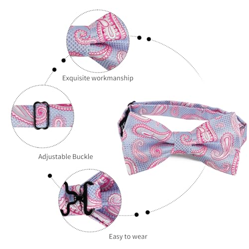 Image of Alizeal Mens 4pcs Vintage Paisley Bow Tie Set | Pre-tied Pocket Square Cufflinks Boutonniere for Wedding Everyday Use
