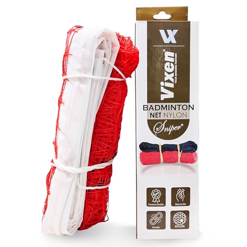 Image of Vixen Nylon Badminton Net | Standard Size Durable Sports Net with Strong Border & Ropes | Indoor & Outdoor Badminton Practice & Match Play (Sniper Badminton Net)
