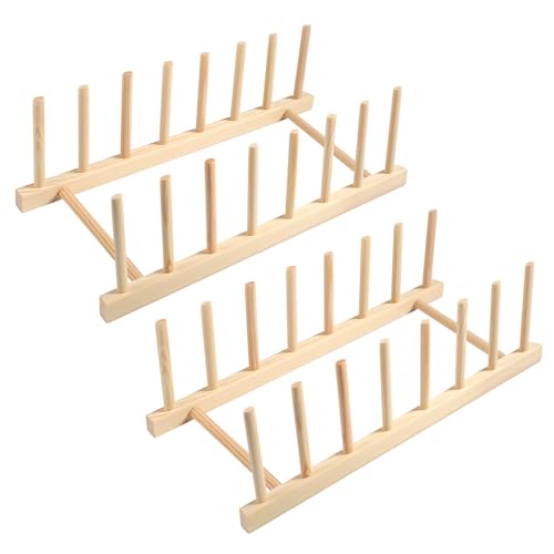 Parastar 2 Stück Tellerständer Holz,Tellerhalter,Topfdeckelhalter,Deckelhalter Schublade,Abtropfgestell Holz,Schneidebrett Ständer,Topfdeckel Organizer fürTeller, Tassen, Topfdeckel(7 Steckplätze)
