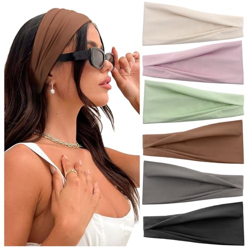 Image of DRESHOW Yoga Sports Headbands for Women Elastic Non-Slip Headbands Workout Running Hair Bands 6 Pack