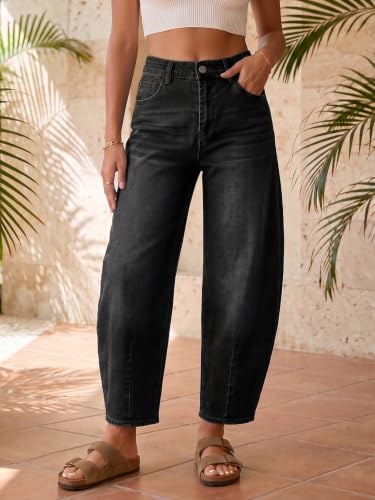 Image of Saodimallsu Womens Barrel Jeans Cropped High Waisted Baggy Wide Straight Leg Boyfriend Denim Pants for Casual Wear