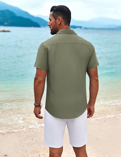 Image of COOFANDY Mens Cuban Guayabera Shirt Short Sleeve Button Down Shirts Summer Beach Vacation Shirts