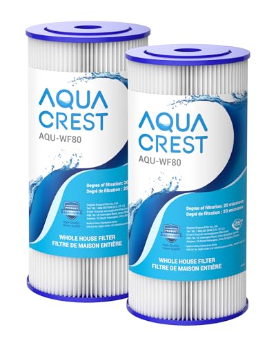 Image of AQUA CREST FXHSC Whole House Water Filter, 20 Micron 10 inch x 4.5 inch Sediment Filters Replacement for GE FXHSC, GXWH40L, GXWH35F, American Plumber W50PEHD, W10-PR, Culligan R50-BBSA, Pack of 2