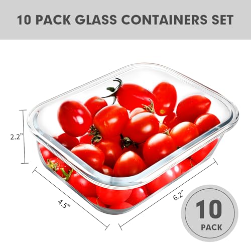 VERONES 10 Pack 22 OZ Glass Meal Prep Containers, Airtight Glass Lunch Containers Set, Food Storage Containers with Lids,BPA Free, for Microwave, Oven, Freezer & Dishwasher Friendly,White by VERONES - Image 2