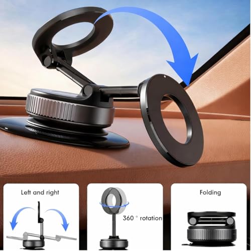 Image of Nulaxy Car Mobile Holder for Dashboard Vacuum Suction180 Rotate Phone Holder Wiper, Mount Hand Handle Cleaning FreeVacuum Wiper Rotate Magnetic Cell Phone Stand