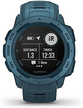 garmin instinct rugged outdoor watch with gps features glonass and galileo heart rate monitoring and 3 axis compass lakeside blue