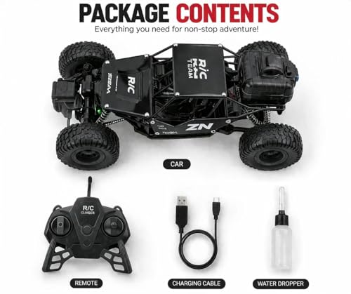 Image of Rock Master 4WD Remote Control Monster Truck | RC Rock Crawler for Kids with Smoke Effect | 2.4GHz High-Speed Control, Off-Road Suspension, LED Lights | Type-C Rechargeable Car