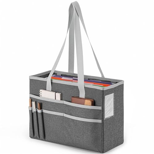 UNICITII File Organizer Box, Portable Tote Bag Hanging Filing Box Desktop File Folder Document Storage Organizer with Pockets and Handles