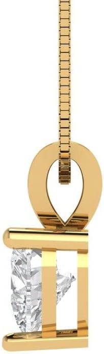 Clara Pucci 14K Yellow Gold Plated Solitaire 16" Box-Chain Necklace - Sterling Silver 0.5ct Heart Cut Diamond Pendant - Image 3