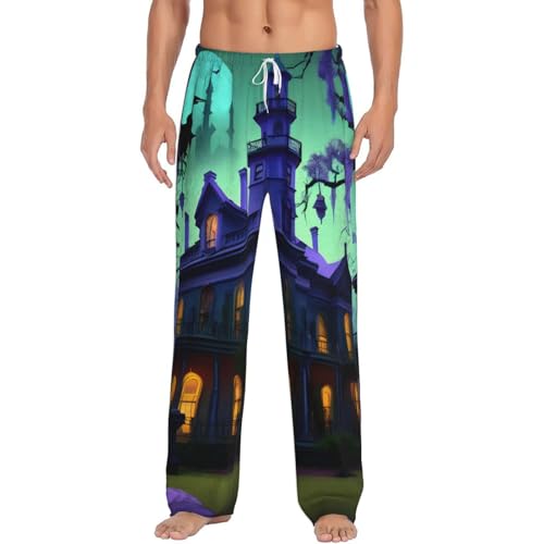 Pantalon de pyjama noir homme imprimé maison hantée polaire premium