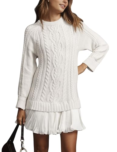 MINSURE Women Cable Knit Sweater Dress Crewneck...