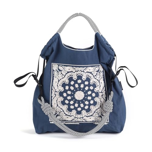 Image of Ball&Chain Summer Embroidery Beach Tote Bag - Stylish, Spacious, and Perfect for Women,Mom, Friends Great Gift. (Blue, Medium)