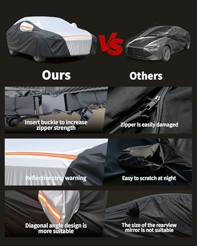 Image of Car Cover Waterproof All Weather,6 Layers Car Covers for Automobiles, Full Exterior Cover with Zipper, Outdoor Car Cover Sun UV Rain Snow Wind Protection, Fit for 185 inch(185 * 70 * 59 inch) Sedan