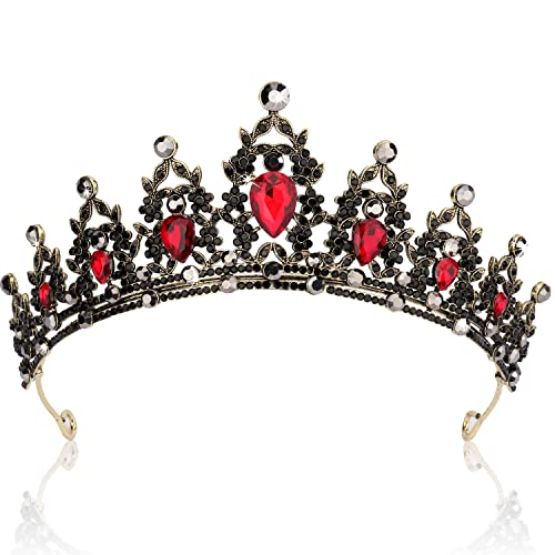 SuPoo Wedding Crowns for Women Tiara for Girls Crystal Princess Queen Crown Rhinestone Birthday Tiara Headband Red Black
