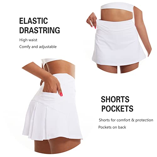 Sisyoup Tennis Skirts For Women, Pleated Golf Skort High Waisted With Shorts And Pockets White,Athletic Skirt Workout Running #TOP2
