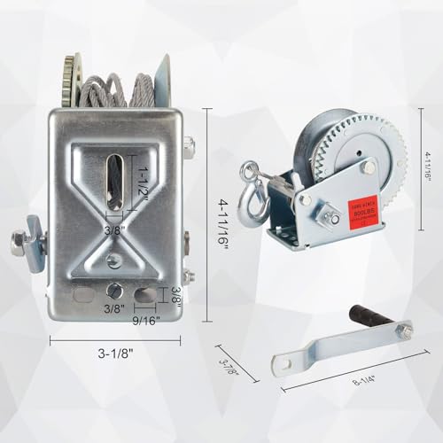 Image of Heavy Duty Hand Winch 800 lbs with 32 ft Steel Wire Rope, Hand Crank Strap Gear Winch with Steel Wire, for ATVs Boats Trailers Trucks Auto Marine