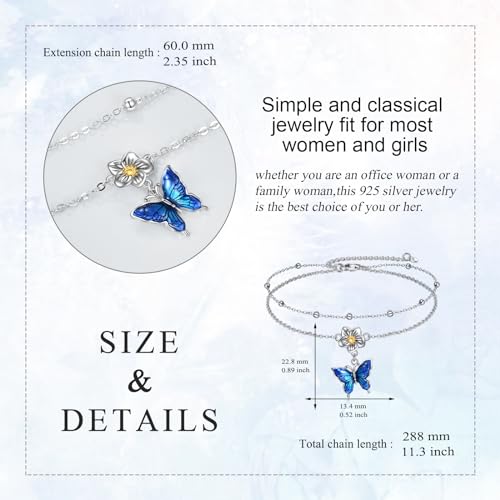 Image of YAFEINI Anklet Bracelets for Women Girls Sterling Silver Hummingbird /Dragonfly /Butterfly Link Chain Anklets Jewelry Gifts