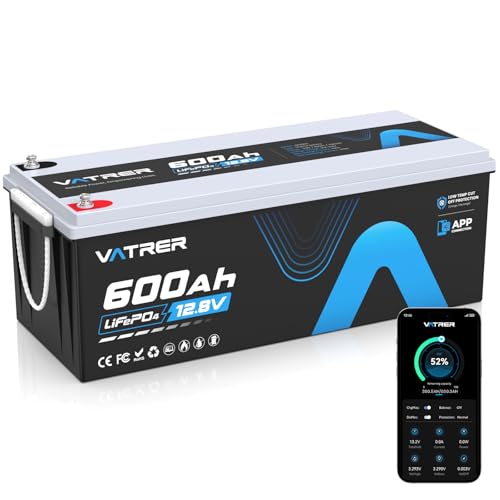 VATRER POWER LiFePO4 12V600Ah �����_�S���`�E���C�I���o�b�e���[ APP�A�g 7680Wh 300A BMS���� MAX3840W�̕��דd��5000��ȏ� �����_�S�o�b�e���[ �ቷ�J�b�g�I�t RV/�L�����s���O�J�[�A�o�b�N�A�b�v